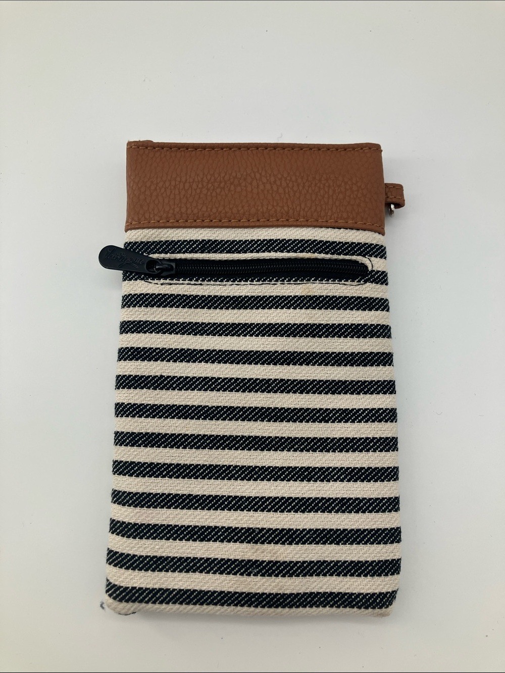 Thirty-One Striped Canvas & Faux Leather Phone Bag Sunglasses Pouch